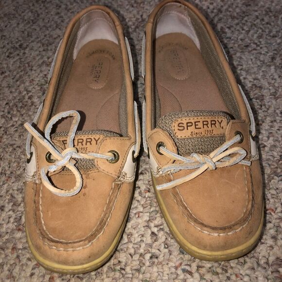 Sperry Sz 7M Women's Angelfish Leather Boat Shoe Linen Oat 9102047 - Picture 8 of 8